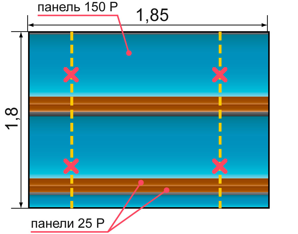 Пример расчета потолка для дизайна 150 P и 25 P